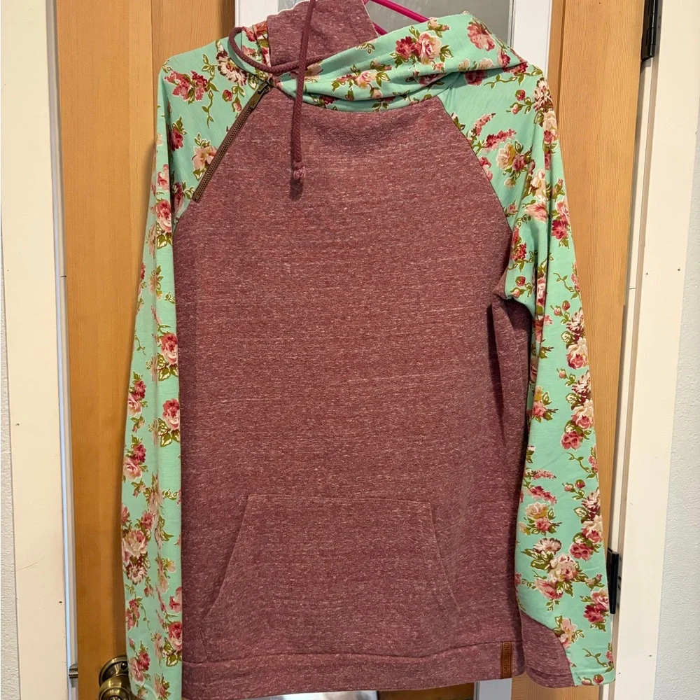 AMPERSAND AVE Maroon and Floral Hoodie - Picture 1 of 5